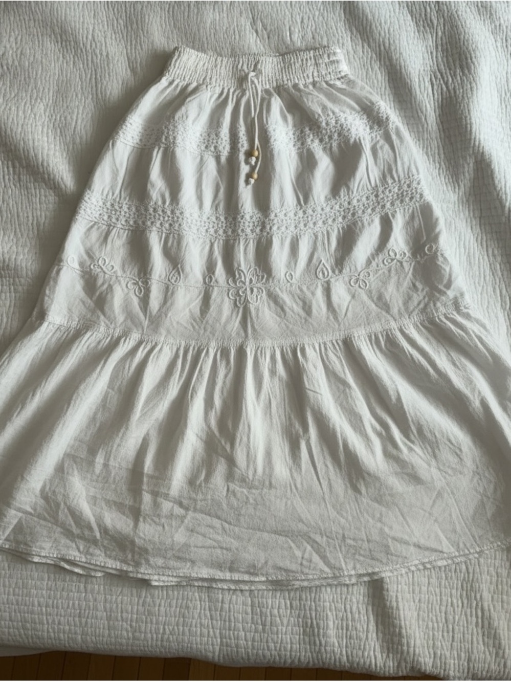 Women's White Embroidered Tiered Skirt